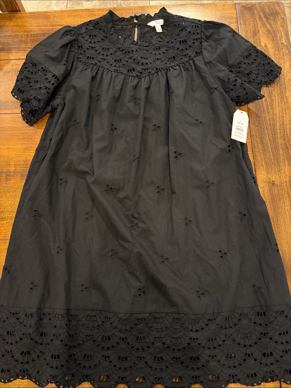NWT Time and Tru Black Eyelet Dress with Scalloped Hem